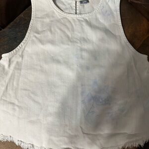 Aerie Lightwash Denim Frayed Top